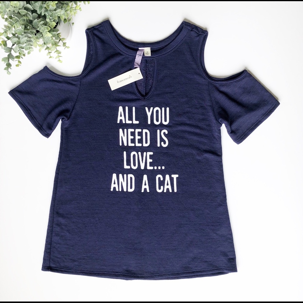 Francesca’s Alya All You Need Is Love … And A Cat Short Sleeve Size M